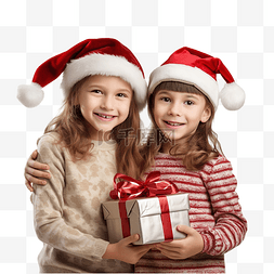 男孩礼物图片_穿着圣诞服装戴着帽子白墙上挂着