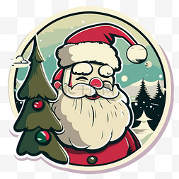 卡通主题设计图片_圣诞老人与一棵圣诞树围成一圈 