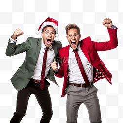 两个生意男人图片_圣诞节是两个年轻商人在工作中庆