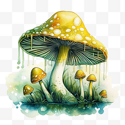 绿色和黄色的蘑菇