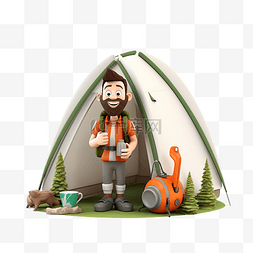 男人享受在森林中露营 3D 人物插