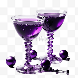 紫色酒杯图片_黑暗中万圣节派对上的两杯紫色鸡