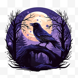 夜空设计图片_万圣节插画设计黑夜中的乌鸦卡