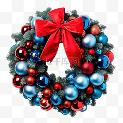 蓝色花店图片_商店里蓝色和红色风格的圣诞花环