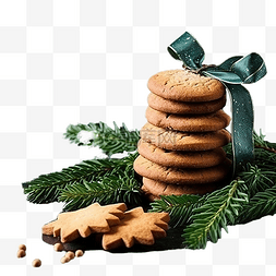 干面粉图片_深色表面上带有生饼干和冷杉树枝