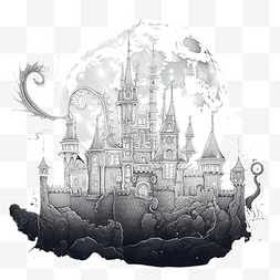 堡堡卡通图片_童话般的城堡和一条神秘的喷火龙