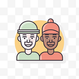 两个戴帽子的人的平面图 向量