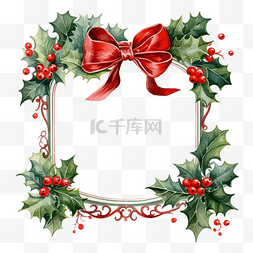 手绘树枝红图片_圣诞框架与冬青树枝