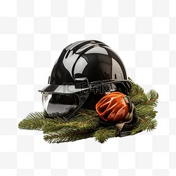 装修工标志图片_防护头盔工具和冷杉树枝的圣诞组