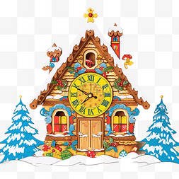 钟素材图片_圣诞玩具布谷鸟钟，在白雪皑皑的
