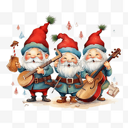 彈吉他图片_圣诞快乐，圣诞老人和精灵演奏乐