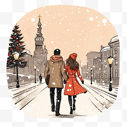 城市相爱图片_圣诞节晚上，一对相爱的情侣在城