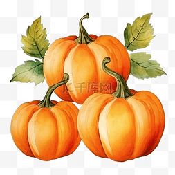 家庭人物剪影卡通图片_三个橙色水彩南瓜和秋天的树叶剪