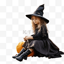 秋天公园里小女巫打扮的女孩