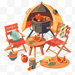 白桌上烧烤区的野餐剪贴画卡通插