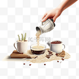 早餐奶杯子图片_不露面的人将咖啡从咖啡机倒到杯