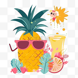 夏天的氛围剪贴画菠萝带着墨镜卡