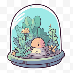 玻璃容器植物图片_卡通小动物坐在一个玻璃圆顶上，