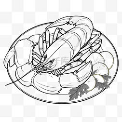 螃蟹龙虾美食图片_在菜葉沙拉和檸檬片上勾勒出卡通