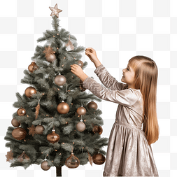 小女儿装饰圣诞树