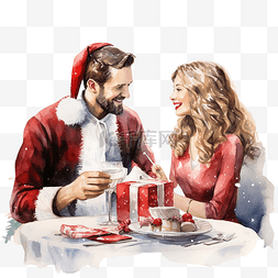 冬季毛衣图片_节日情侣在圣诞晚宴上赠送和接受