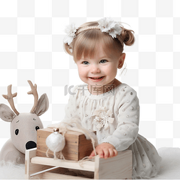 快乐可爱漂亮的小女孩坐在复古木