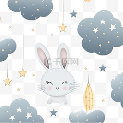 可爱的兔子和月亮和云彩图案波西