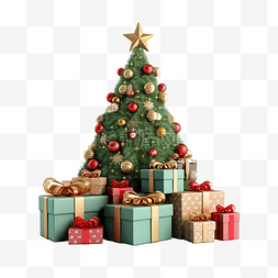 圣诞节礼品结图片_白色空间中的礼品盒和圣诞树