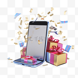 公司金融广告图片_智能手机的 3D 渲染与礼品卡礼品