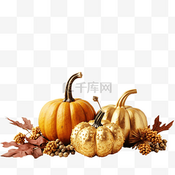 极简风格框图片_秋季感恩节组合物与装饰金南瓜