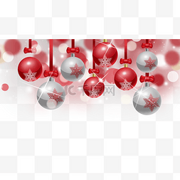 圣诞节装饰球边框横图红色银色灯