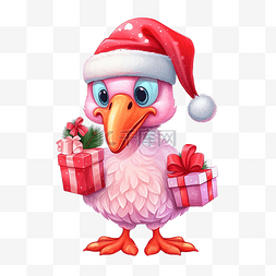 烈鸟图片_火烈鸟圣诞圣诞老人帽子礼物卡通