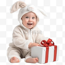 男婴派对图片_穿着圣诞套装的小男孩像一只小白
