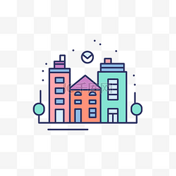 城市建筑高清背景图片_房子与建筑物在一个圆圈矢量图