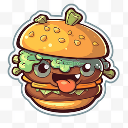 汉堡牛肉饼图片_汉堡卡通贴纸插图剪贴画 向量