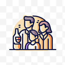 酒吧和葡萄酒中家庭的平面标志 