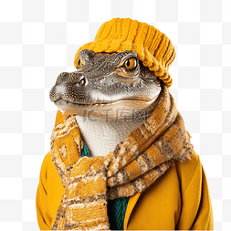 鳄鱼在冬天的帽子和围巾