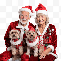 化妆插图图片_老夫妇和他们的狗穿着圣诞服装