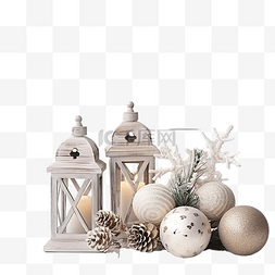 白色木质表面上美丽的圣诞装饰