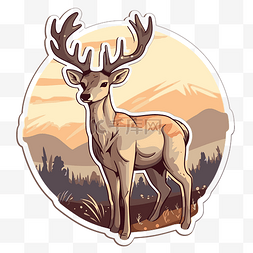 鹿耳图片_一只鹿站在山景剪贴画后面的贴纸
