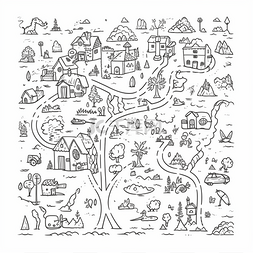 卡通房屋轮廓图片_带有房屋的涂鸦风格地图