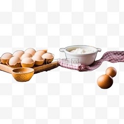 面粉和鸡蛋图片_用擀面杖放在木桌上