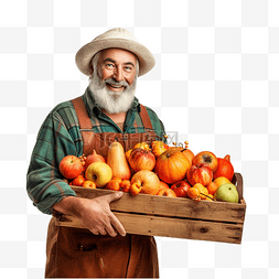 农夫耕作图片_农民拿着一个木箱，里面装着南瓜