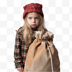 戏戏图片_戴着帽子和圣诞袋的小女孩，表情