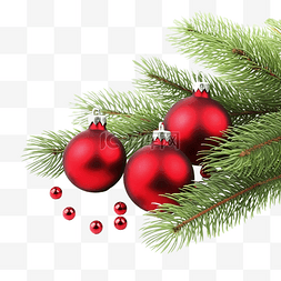带有冷杉树枝和红色装饰的圣诞组