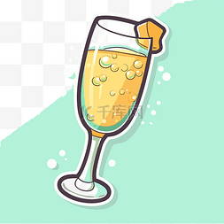 香槟杯卡通图片_可爱的一杯香槟隔离贴纸设计鸡尾