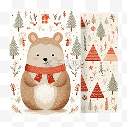 熊套装图片_圣诞快乐贺卡和图案套装，配有野