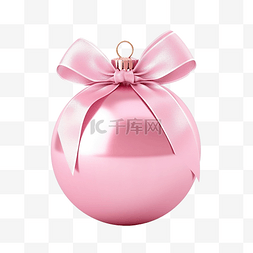 粉色的球球图片_粉色哑光圣诞球，丝带上有蝴蝶结