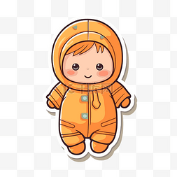 橙色宇航员婴儿贴纸角色 向量