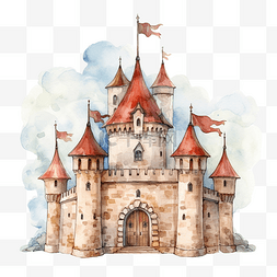 公主的城堡图片_城堡和横幅水彩